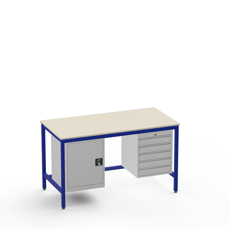 Medium Duty Workbench | Laminate Worktop | Cupboard & 5 Drawers