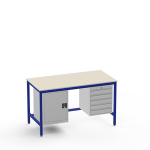 Medium Duty Workbench | Laminate Worktop | Cupboard & 5 Drawers