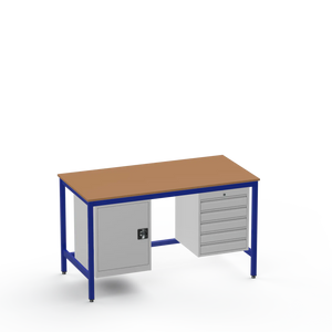 Medium Duty Workbench | MDF Worktop | Cupboard & 5 Drawers
