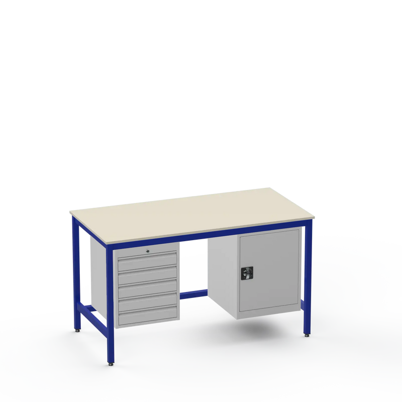 Medium Duty Workbench | Laminate Worktop | 5 Drawers & Cupboard