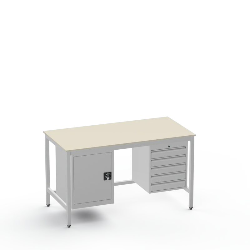 Medium Duty Workbench | Laminate Worktop | Cupboard & 5 Drawers