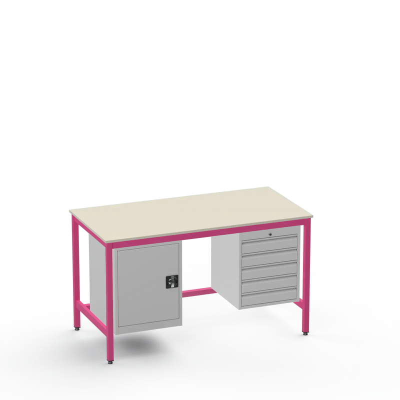 Medium Duty Workbench | Laminate Worktop | Cupboard & 5 Drawers