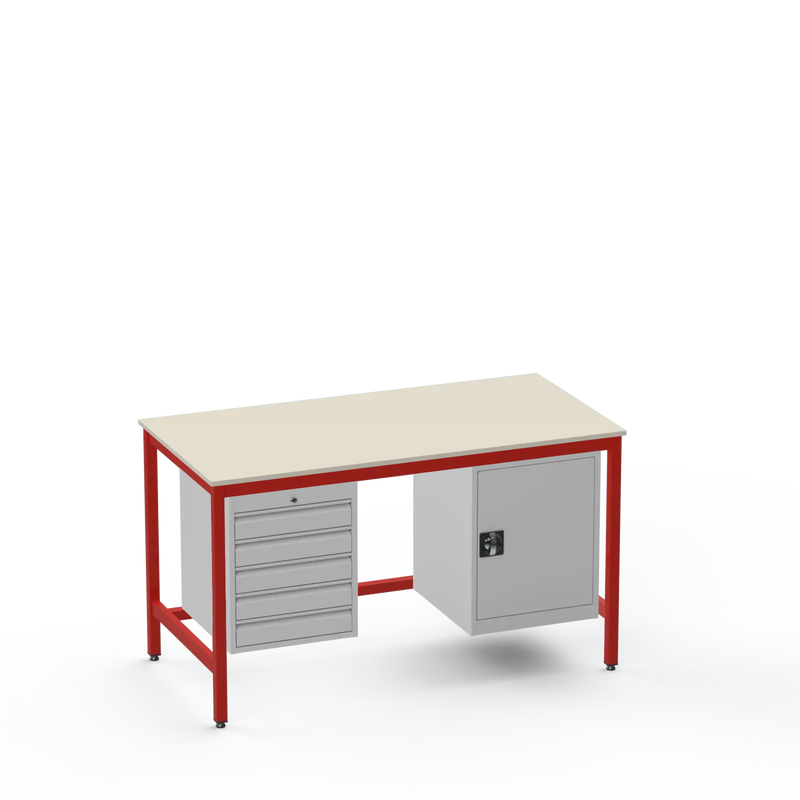 Medium Duty Workbench | Laminate Worktop | 5 Drawers & Cupboard