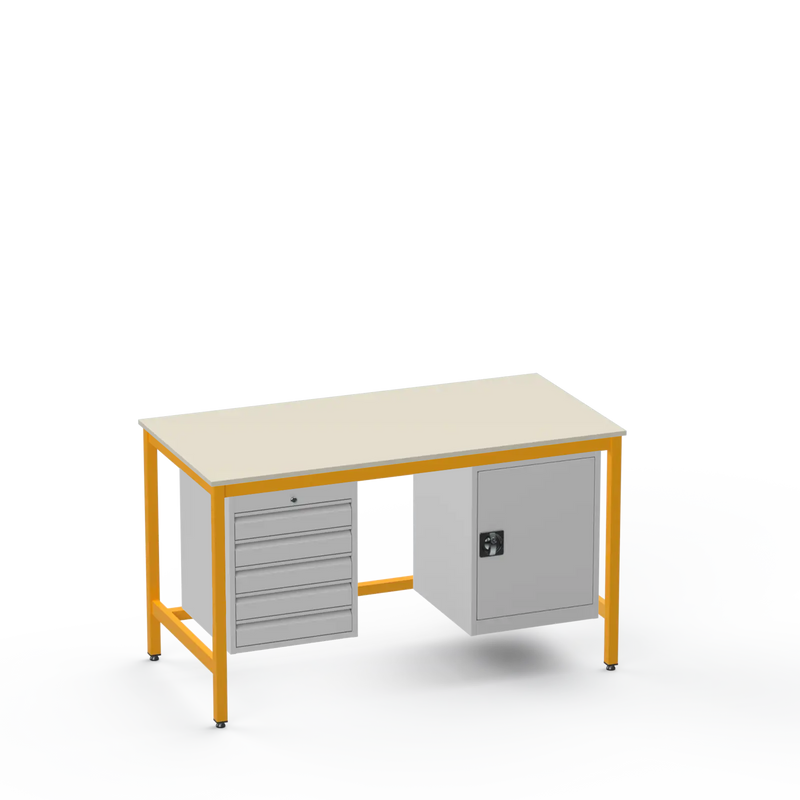 Medium Duty Workbench | Laminate Worktop | 5 Drawers & Cupboard