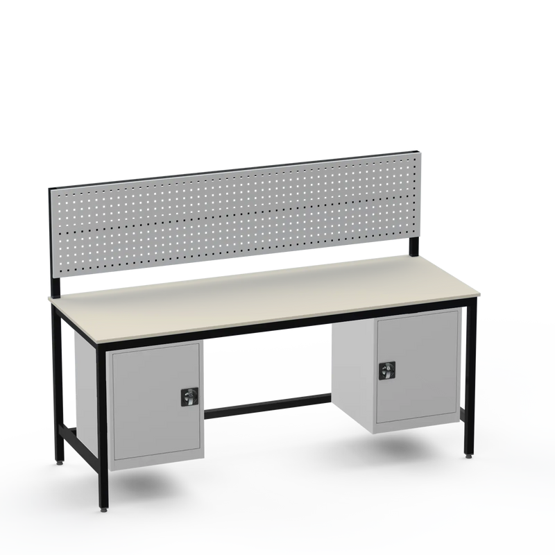 Medium Duty Workbench | Laminate Worktop | 2 Cupboards & Tool Panel