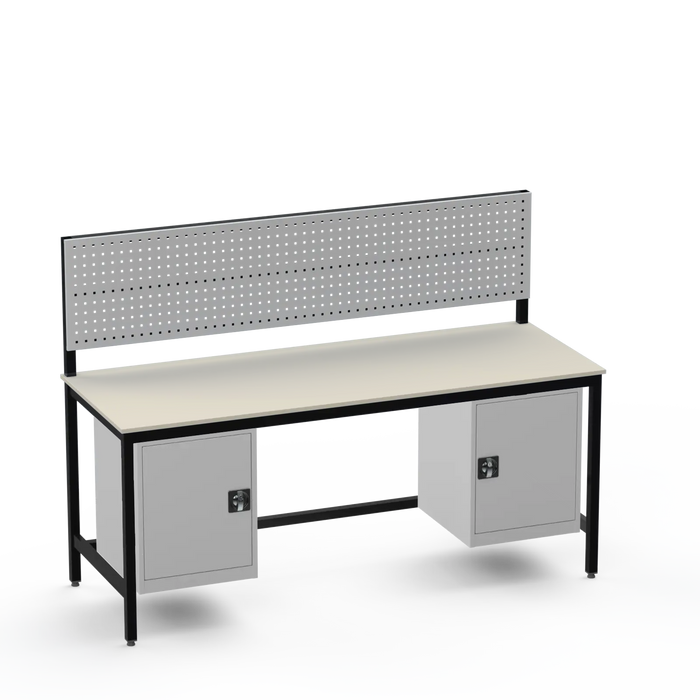 Medium Duty Workbench | Laminate Worktop | 2 Cupboards & Tool Panel