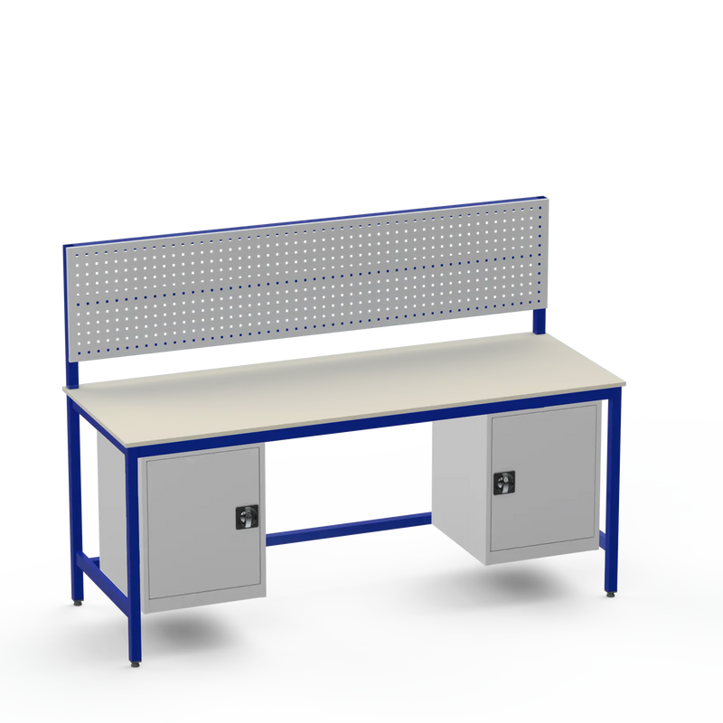 Medium Duty Workbench | Laminate Worktop | 2 Cupboards & Tool Panel