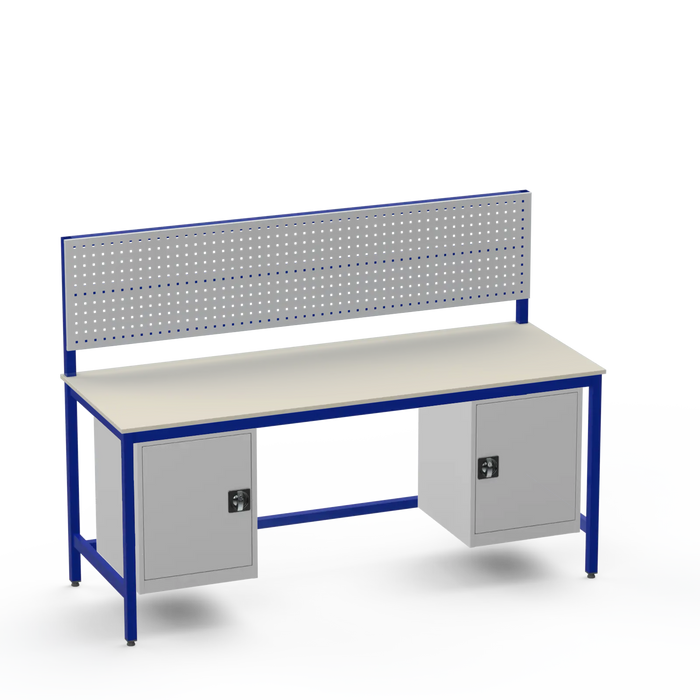 Medium Duty Workbench | Laminate Worktop | 2 Cupboards & Tool Panel