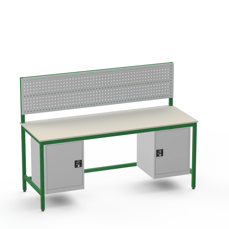 Medium Duty Workbench | Laminate Worktop | 2 Cupboards & Tool Panel