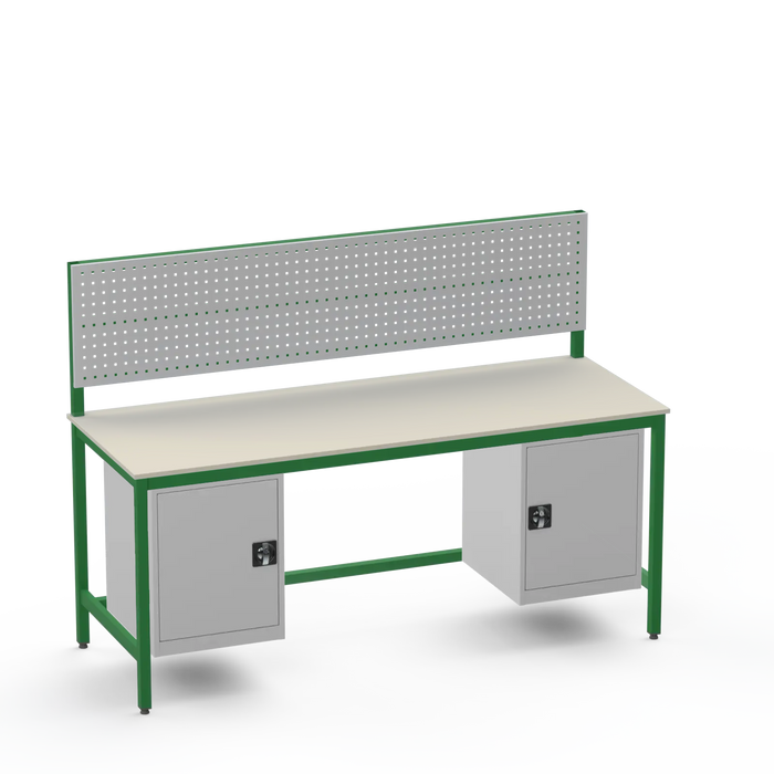 Medium Duty Workbench | Laminate Worktop | 2 Cupboards & Tool Panel