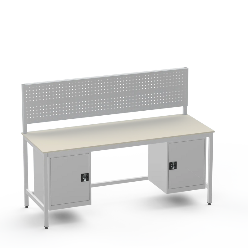 Medium Duty Workbench | Laminate Worktop | 2 Cupboards & Tool Panel