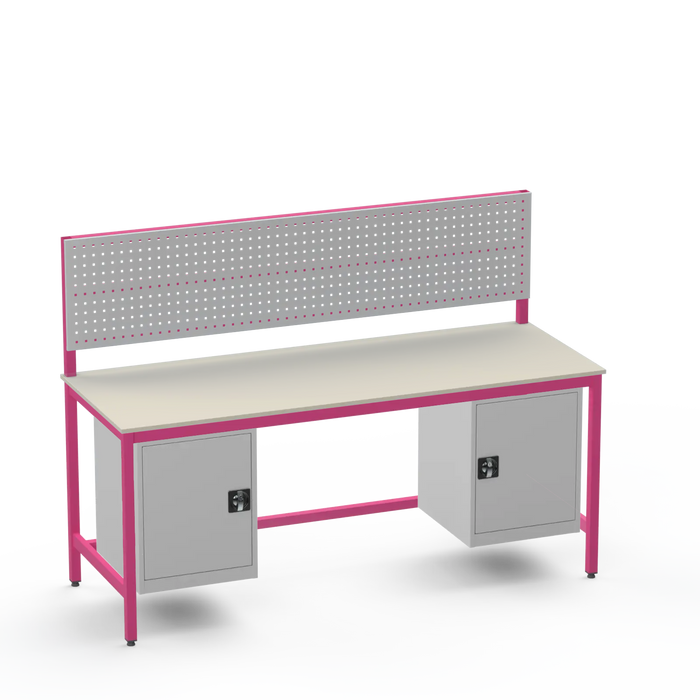 Medium Duty Workbench | Laminate Worktop | 2 Cupboards & Tool Panel
