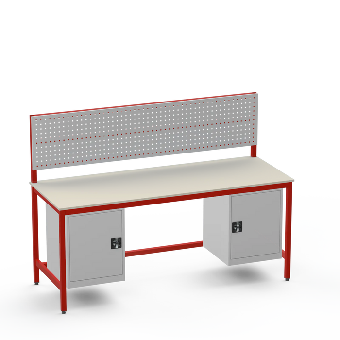 Medium Duty Workbench | Laminate Worktop | 2 Cupboards & Tool Panel