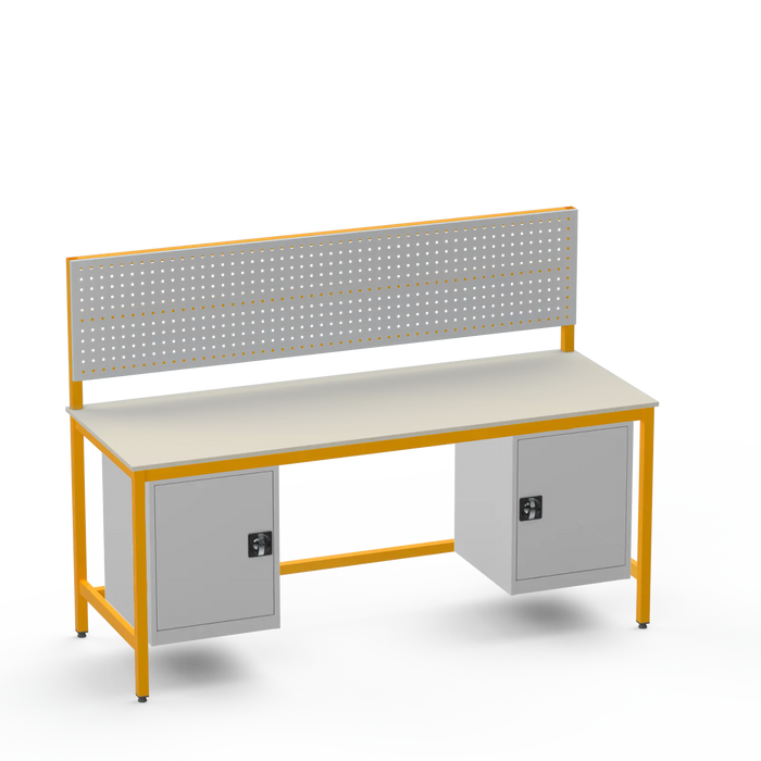 Medium Duty Workbench | Laminate Worktop | 2 Cupboards & Tool Panel