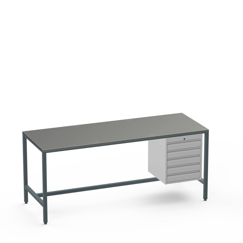 Medium Duty Workbench | Steel Worktop | 5 Drawers