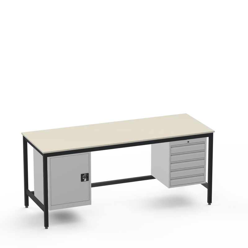 Medium Duty Workbench | Laminate Worktop | Cupboard & 5 Drawers