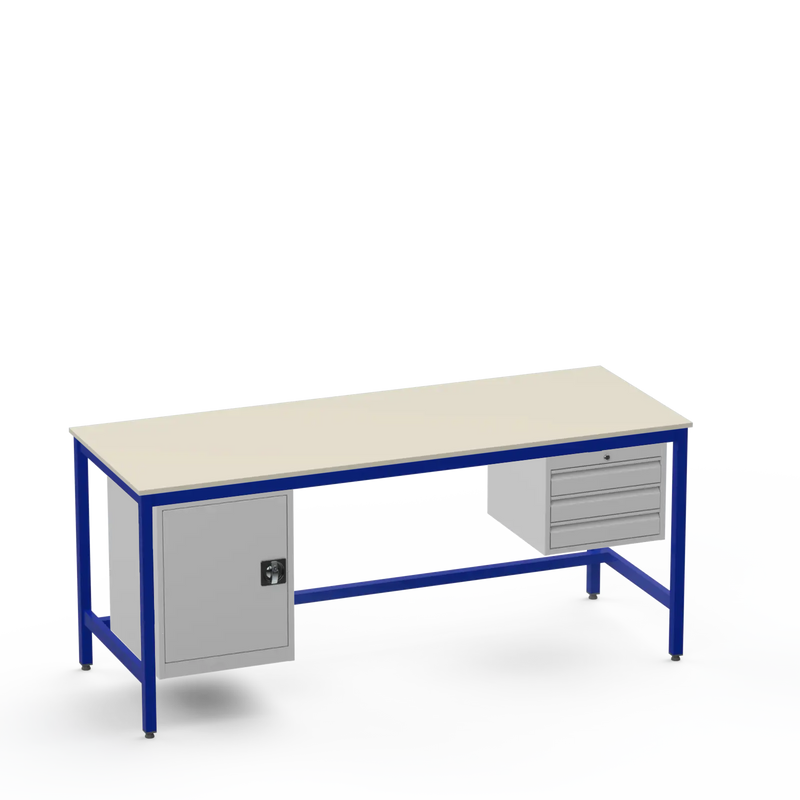 Medium Duty Workbench | Laminate Worktop | Cupboard & 3 Drawers