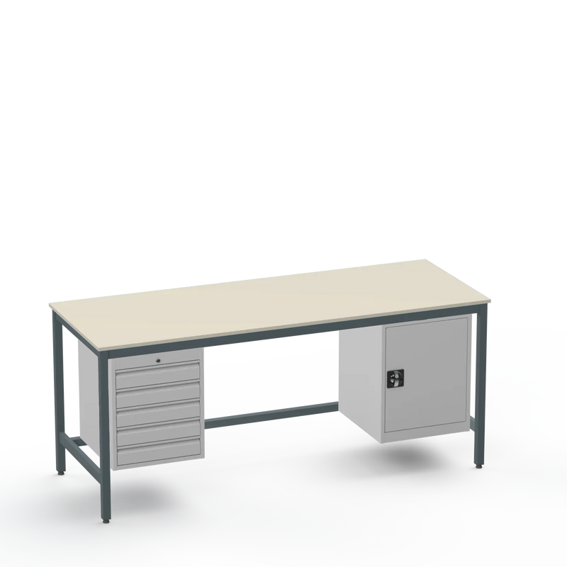 Medium Duty Workbench | Laminate Worktop | 5 Drawers & Cupboard