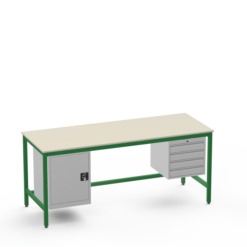 Medium Duty Workbench | Laminate Worktop | Cupboard & 4 Drawers