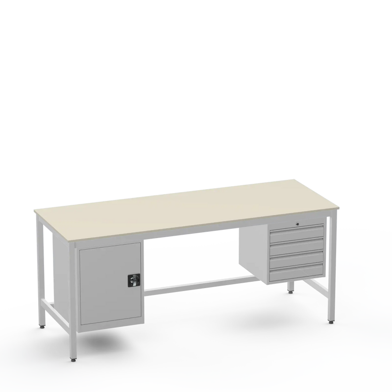 Medium Duty Workbench | Laminate Worktop | Cupboard & 4 Drawers