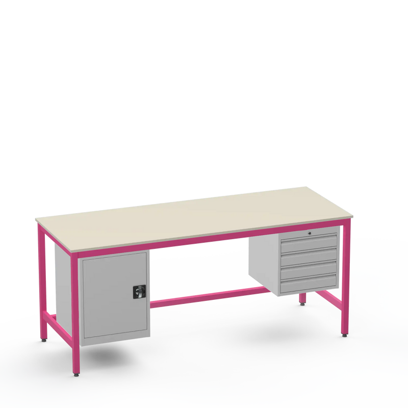 Medium Duty Workbench | Laminate Worktop | Cupboard & 4 Drawers
