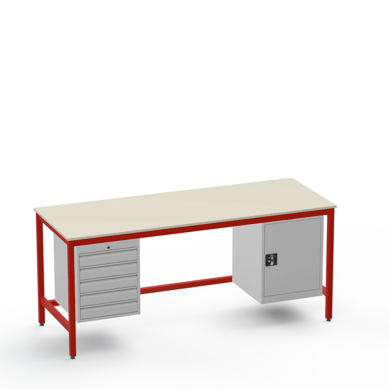 Medium Duty Workbench | Laminate Worktop | 5 Drawers & Cupboard