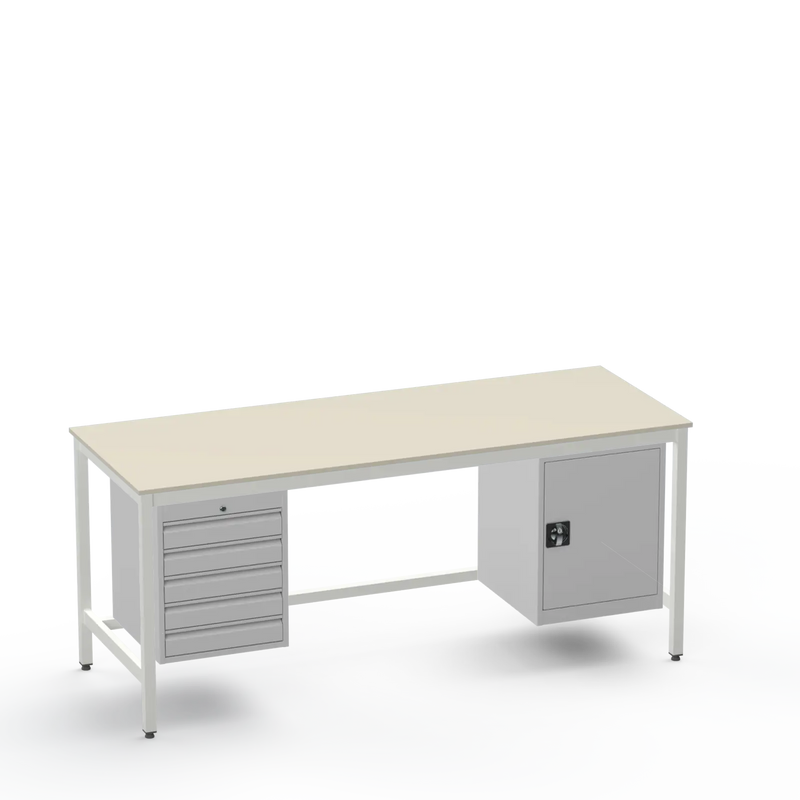 Medium Duty Workbench | Laminate Worktop | 5 Drawers & Cupboard