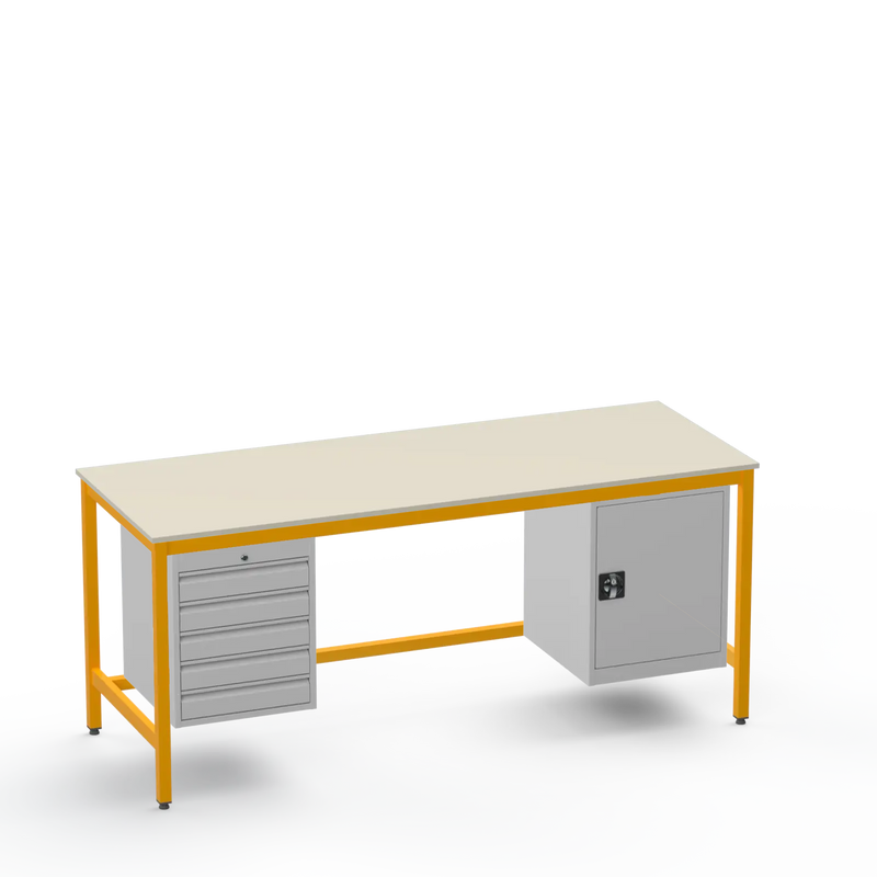 Medium Duty Workbench | Laminate Worktop | 5 Drawers & Cupboard