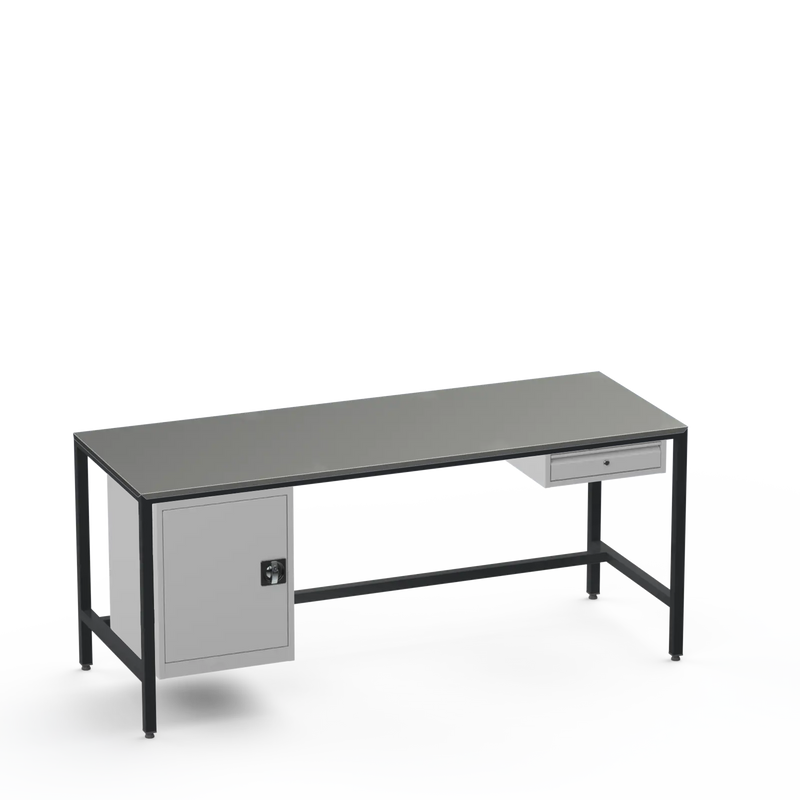 Medium Duty Workbench | Steel Worktop | Cupboard & Drawer