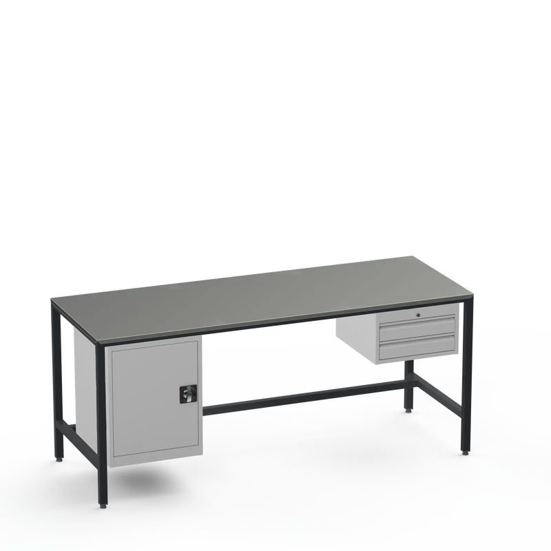 Medium Duty Workbench | Steel Worktop | Cupboard & 2 Drawers