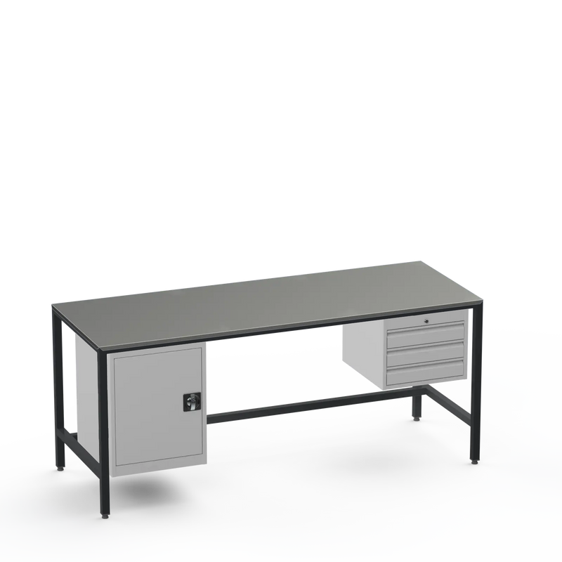 Medium Duty Workbench | Steel Worktop | Cupboard & 3 Drawers