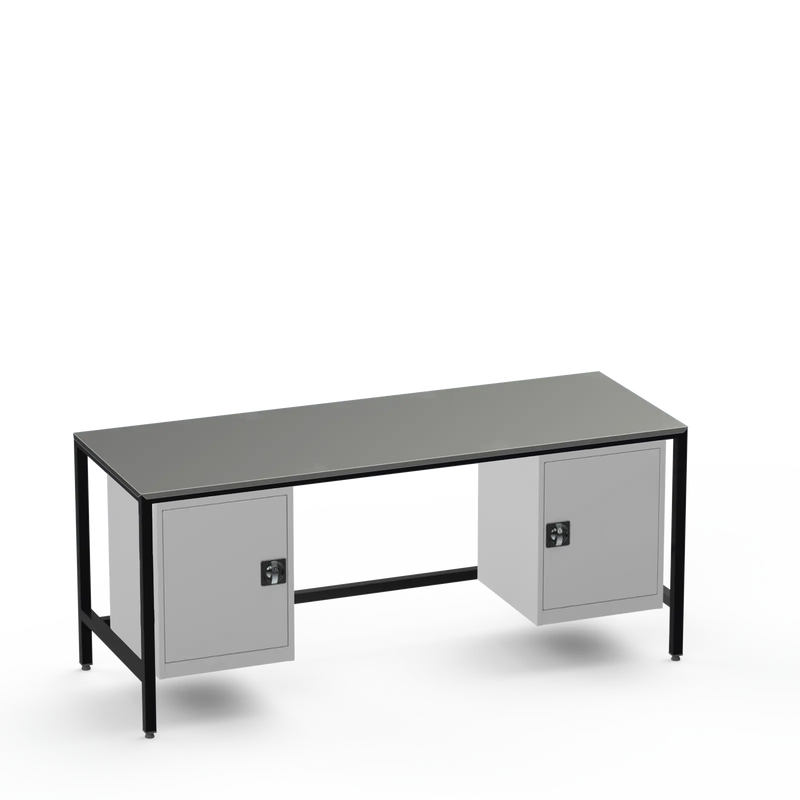 Medium Duty Workbench | Steel Worktop | 2 Cupboards