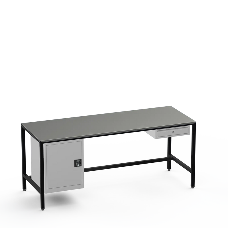 Medium Duty Workbench | Steel Worktop | Cupboard & Drawer