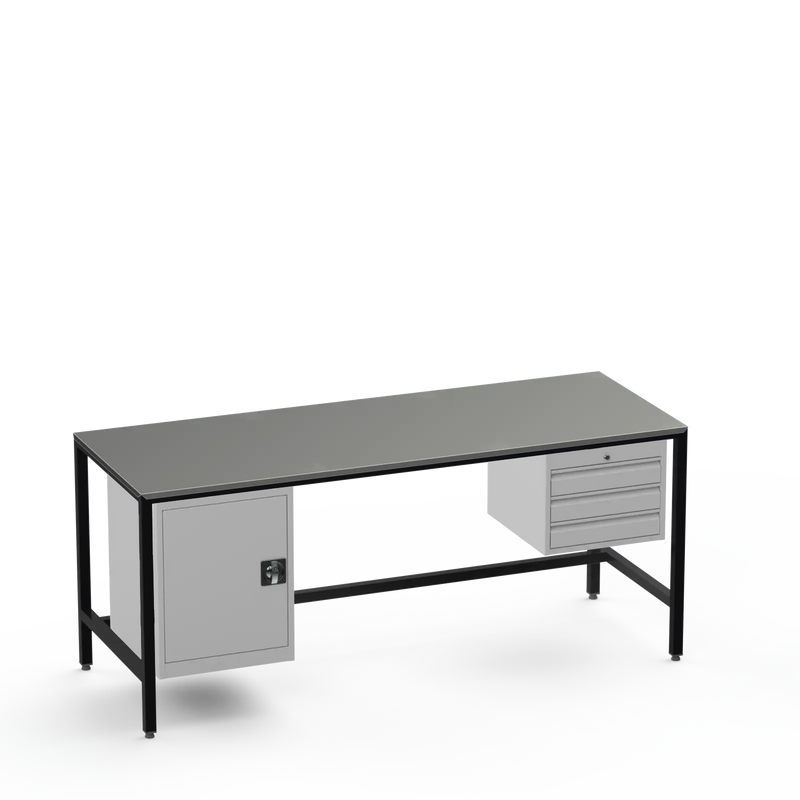 Medium Duty Workbench | Steel Worktop | Cupboard & 3 Drawers