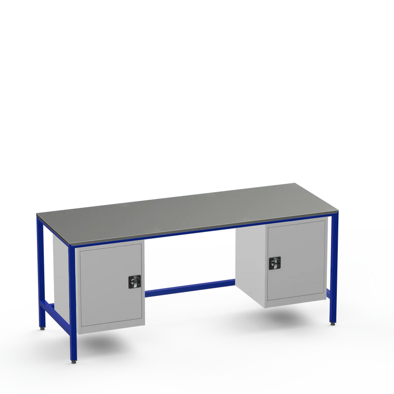 Medium Duty Workbench | Steel Worktop | 2 Cupboards