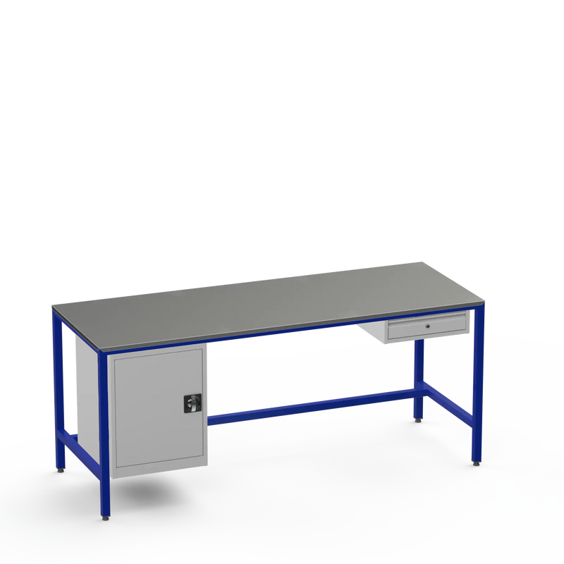 Medium Duty Workbench | Steel Worktop | Cupboard & Drawer