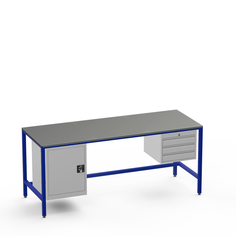 Medium Duty Workbench | Steel Worktop | Cupboard & 3 Drawers