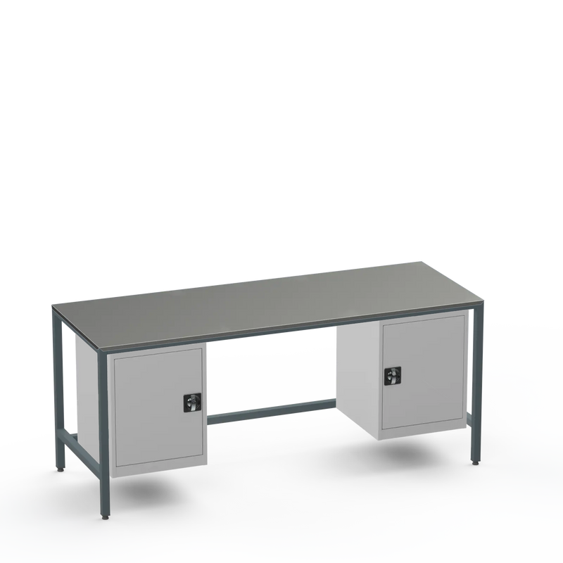 Medium Duty Workbench | Steel Worktop | 2 Cupboards