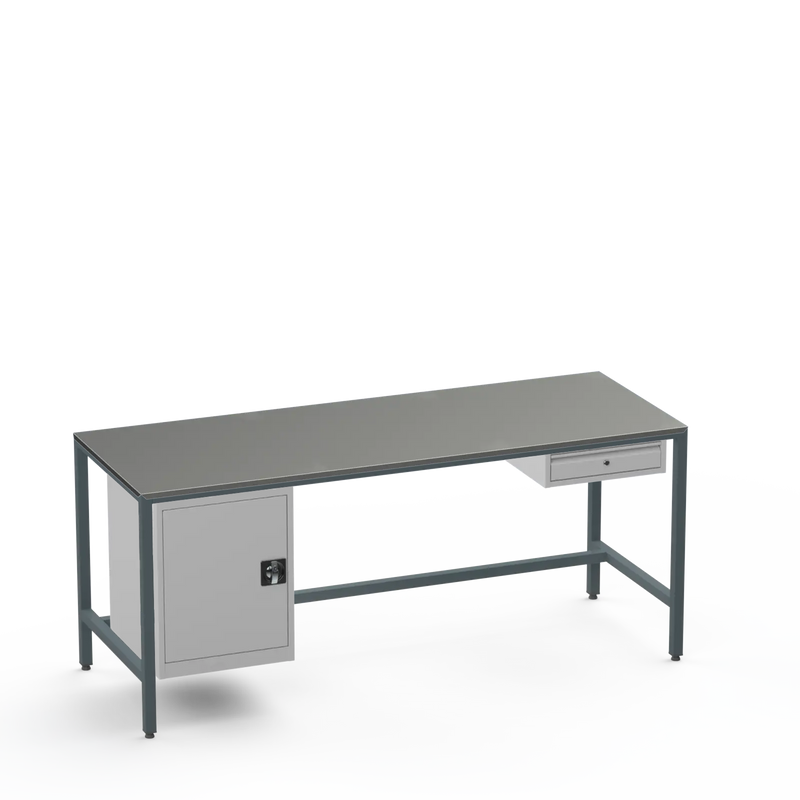 Medium Duty Workbench | Steel Worktop | Cupboard & Drawer