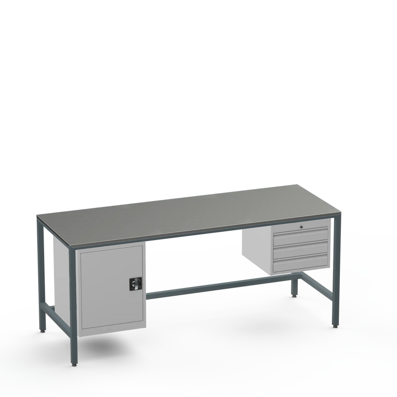 Medium Duty Workbench | Steel Worktop | Cupboard & 3 Drawers