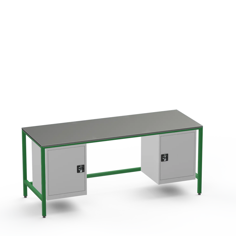 Medium Duty Workbench | Steel Worktop | 2 Cupboards