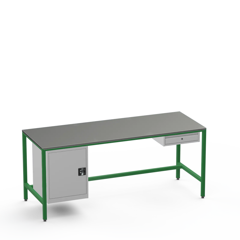 Medium Duty Workbench | Steel Worktop | Cupboard & Drawer