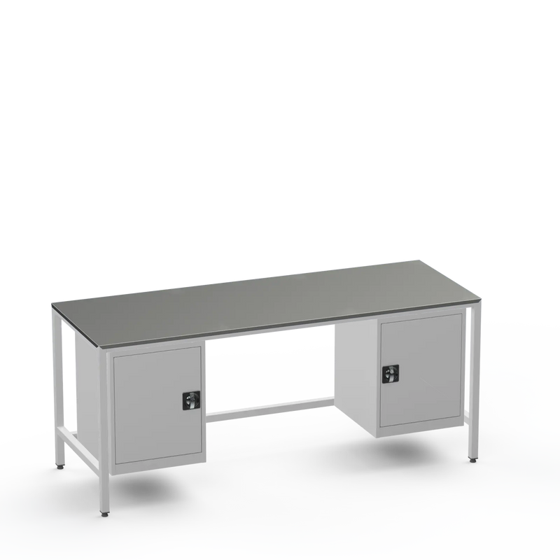 Medium Duty Workbench | Steel Worktop | 2 Cupboards