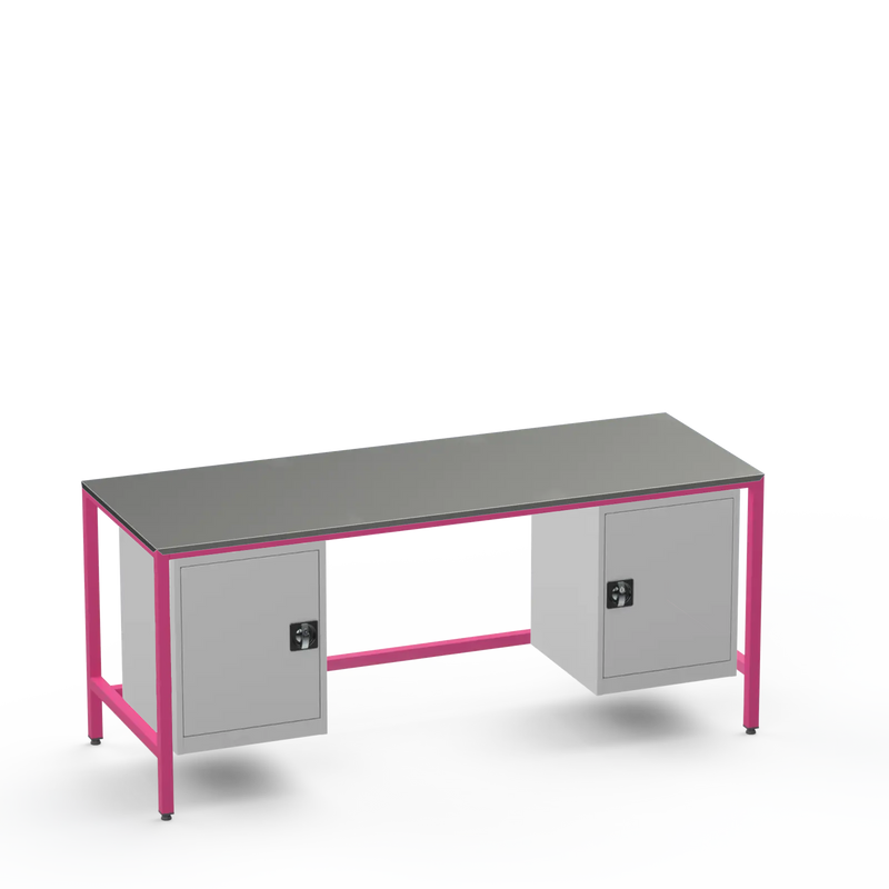 Medium Duty Workbench | Steel Worktop | 2 Cupboards