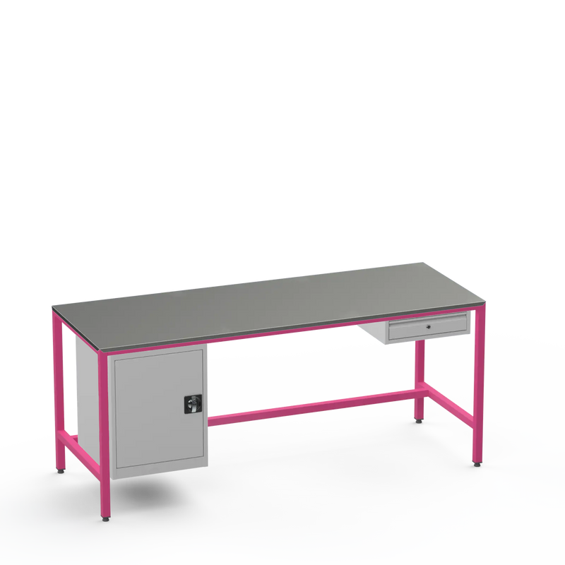 Medium Duty Workbench | Steel Worktop | Cupboard & Drawer