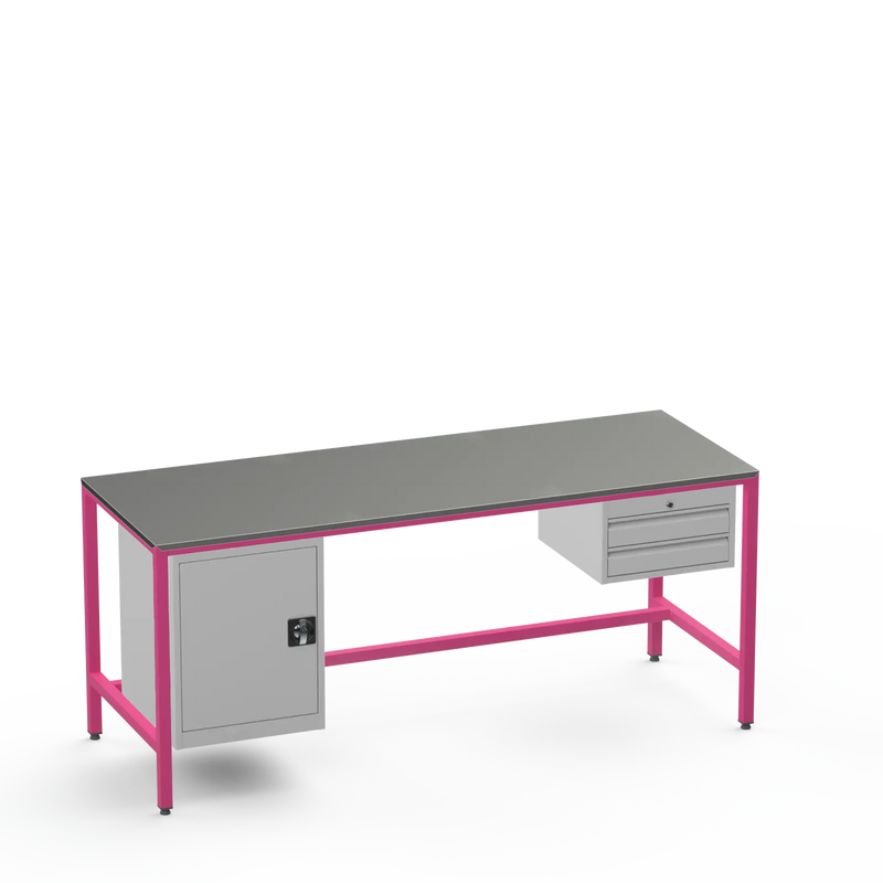 Medium Duty Workbench | Steel Worktop | Cupboard & 2 Drawers