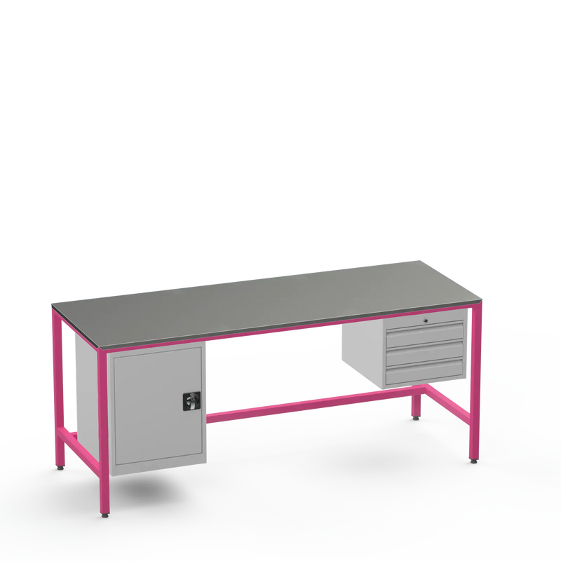Medium Duty Workbench | Steel Worktop | Cupboard & 3 Drawers