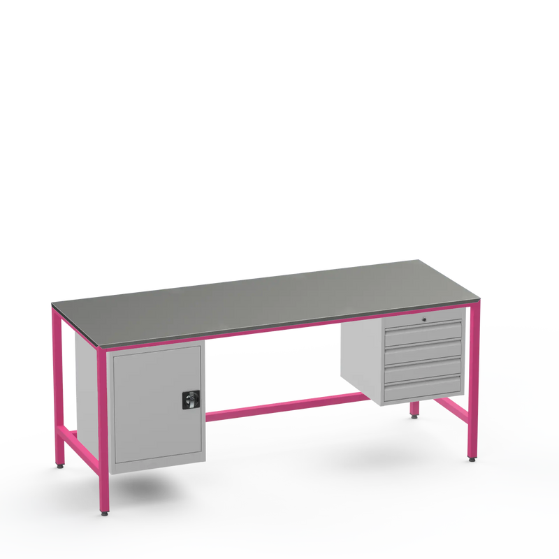 Medium Duty Workbench | Steel Worktop | Cupboard & 4 Drawers