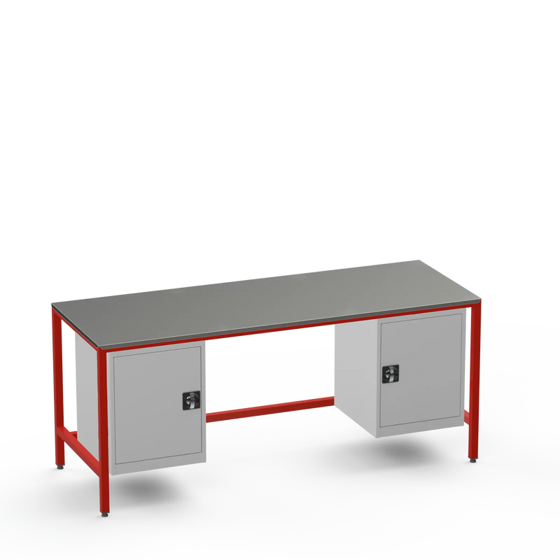 Medium Duty Workbench | Steel Worktop | 2 Cupboards