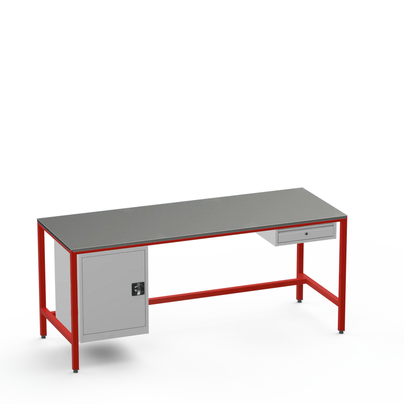 Medium Duty Workbench | Steel Worktop | Cupboard & Drawer